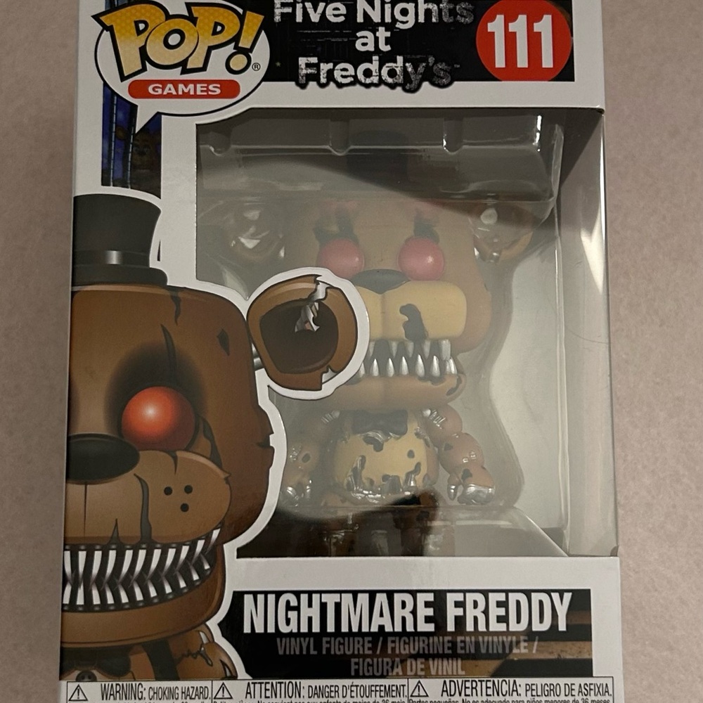 💎New!Funko Pop- 111 Nightmare Freddy Figure with Red Eyes